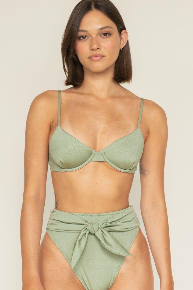 Sage Green Rib Paula Tie-Up Bikini Bottom