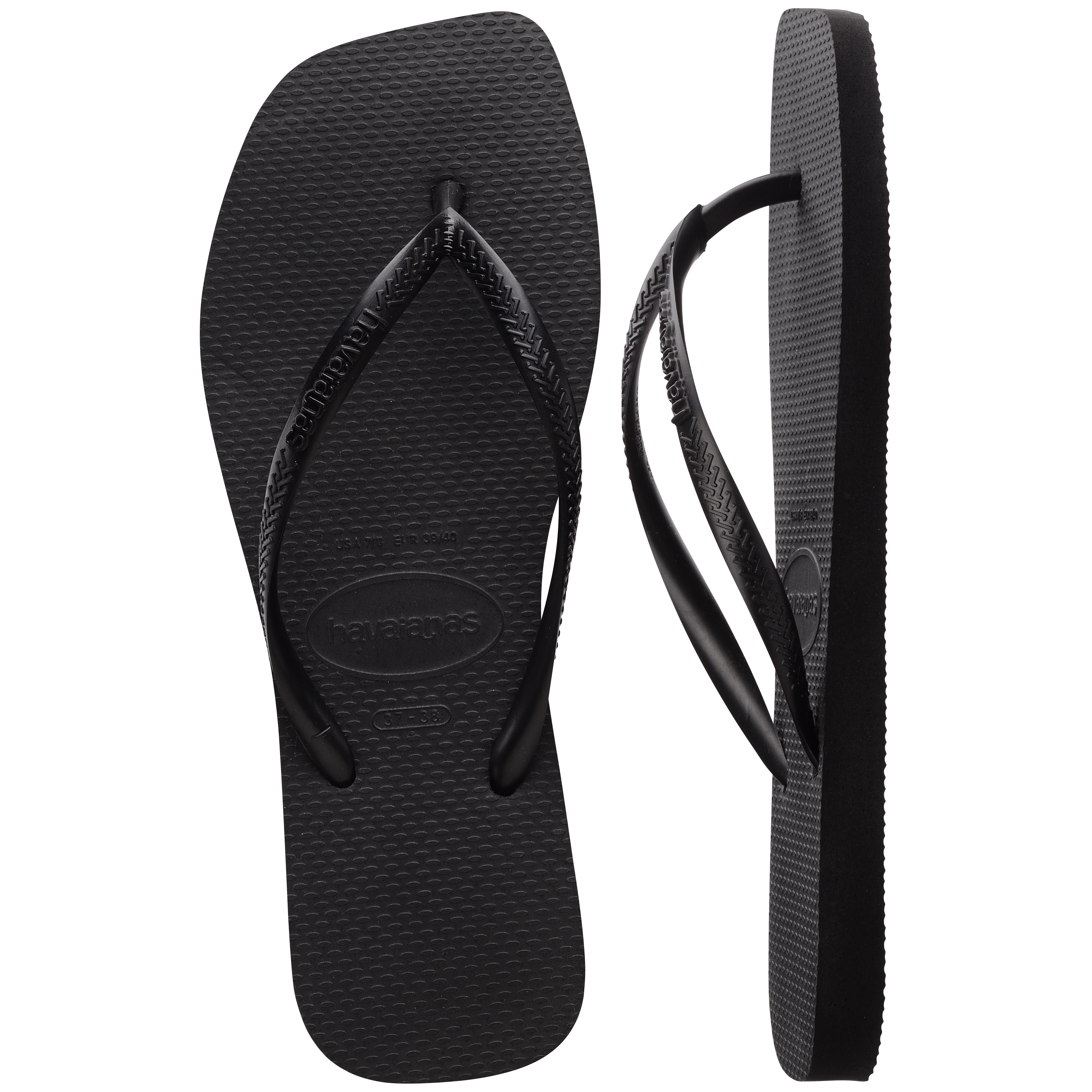 Slim Square Logo Flip Flops (Black)