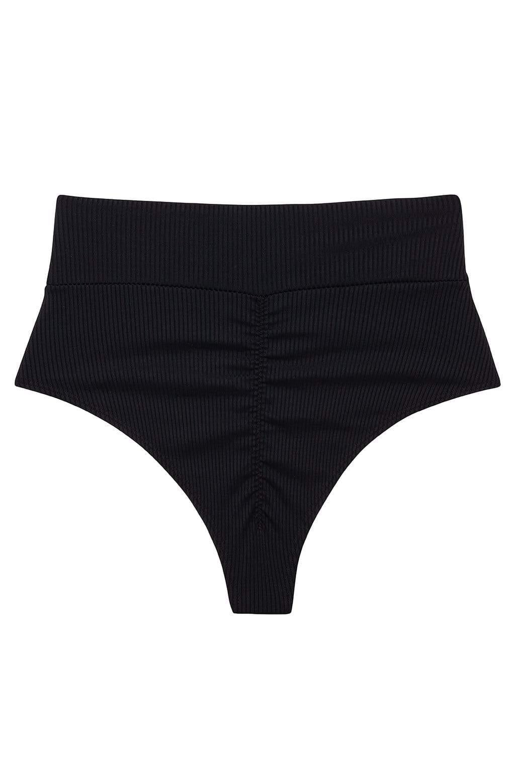Black Rib Added Coverage High Rise Bikini Bottom