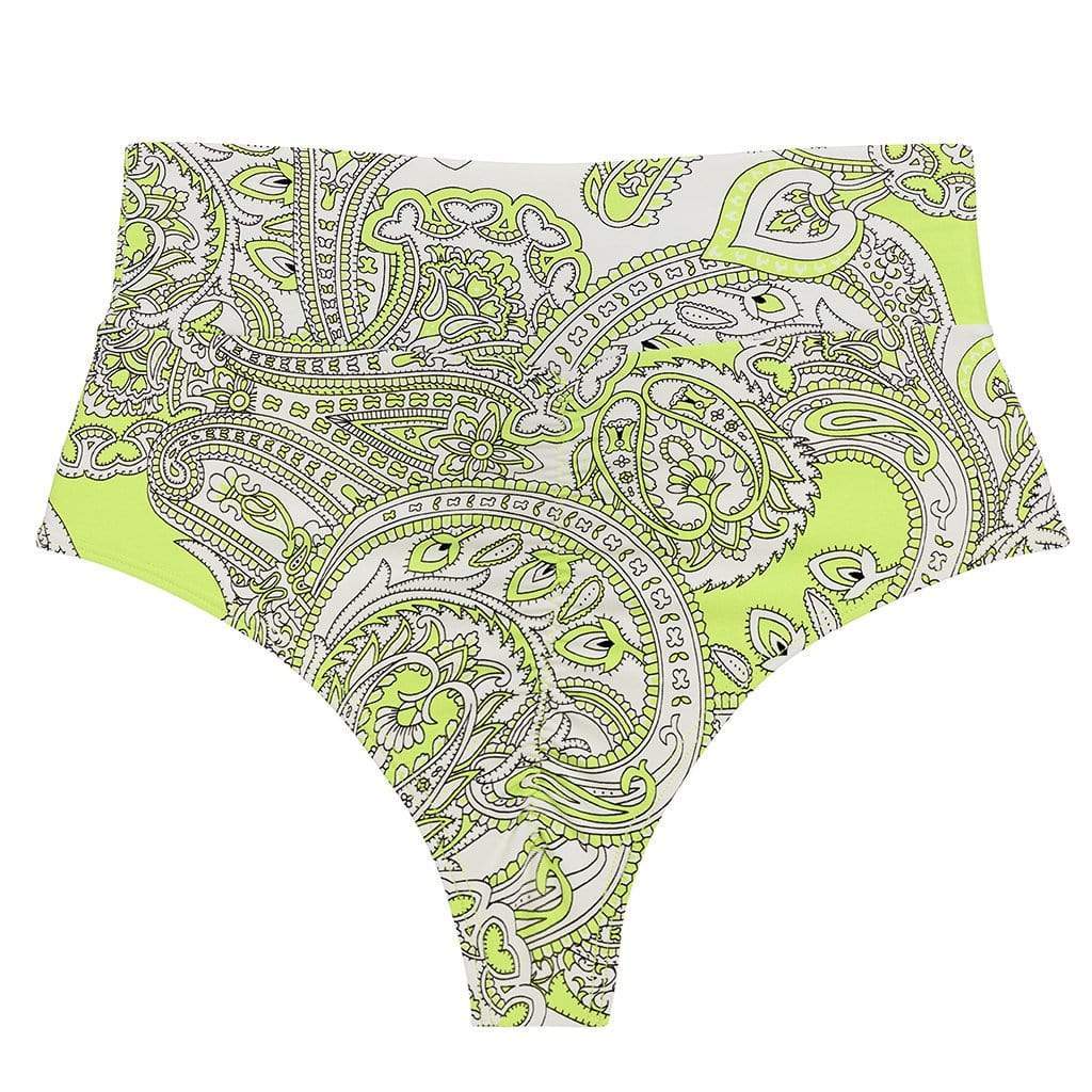 Chartreuse Paisley Added Coverage High Rise Bikini bottom