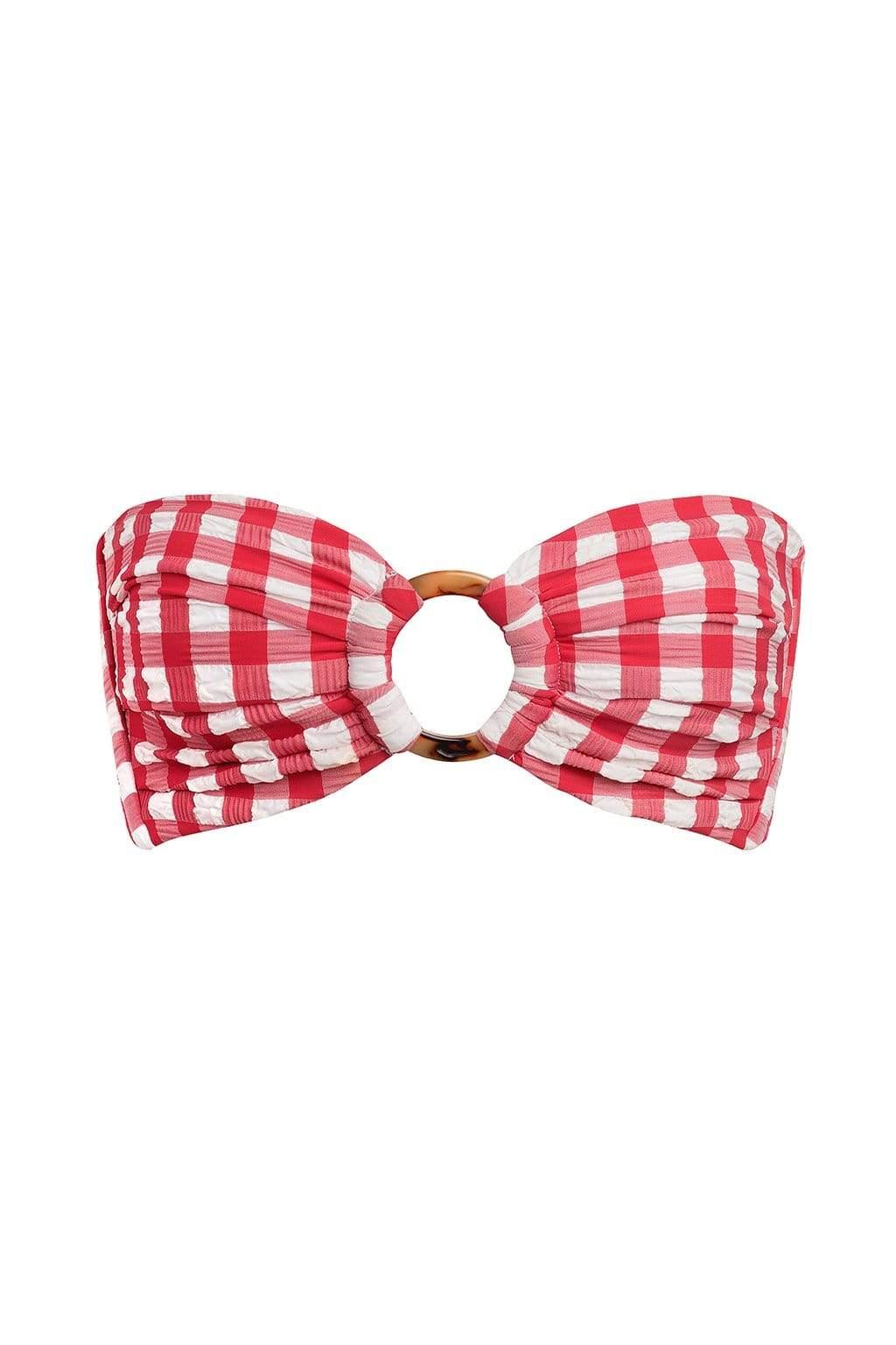 Red Gingham Tori Ties Bandeau Bikini Top