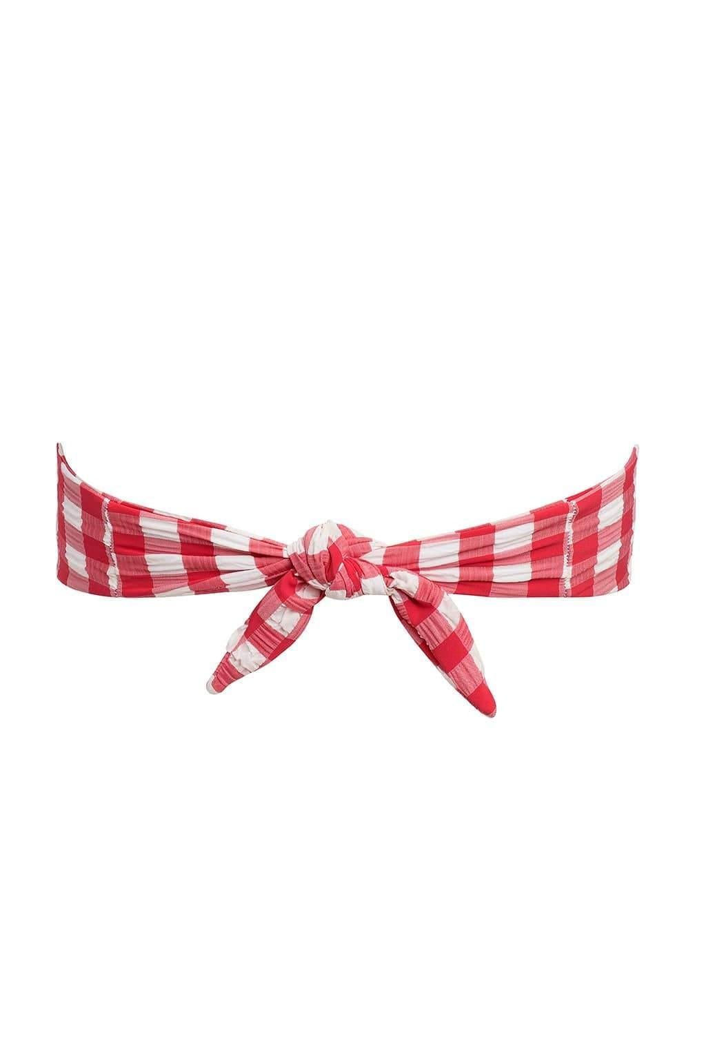 Red Gingham Tori Ties Bandeau Bikini Top