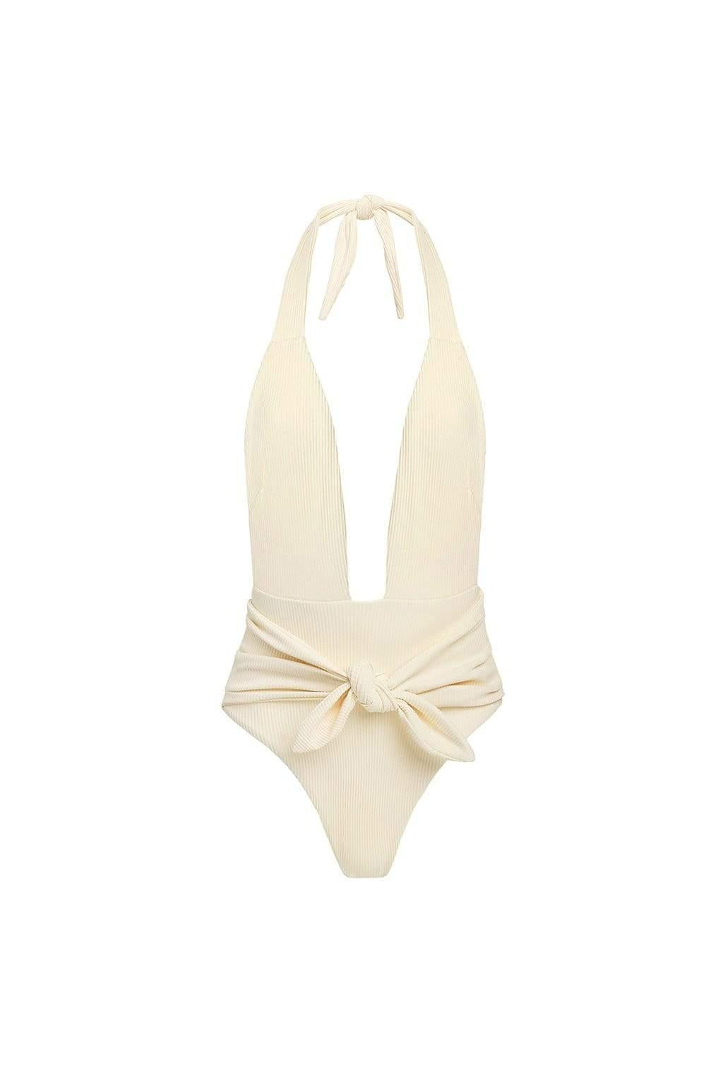 Cream Rib Tropez Tie-Up One-Piece