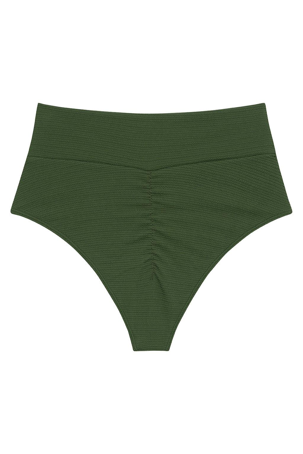 Olive Micro Scrunch Added Coverage High Rise Bikini Bottom