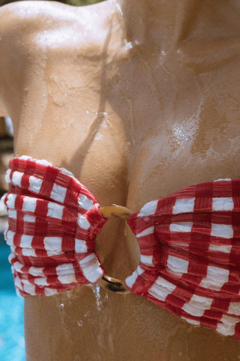 Red Gingham Tori Ties Bandeau Bikini Top