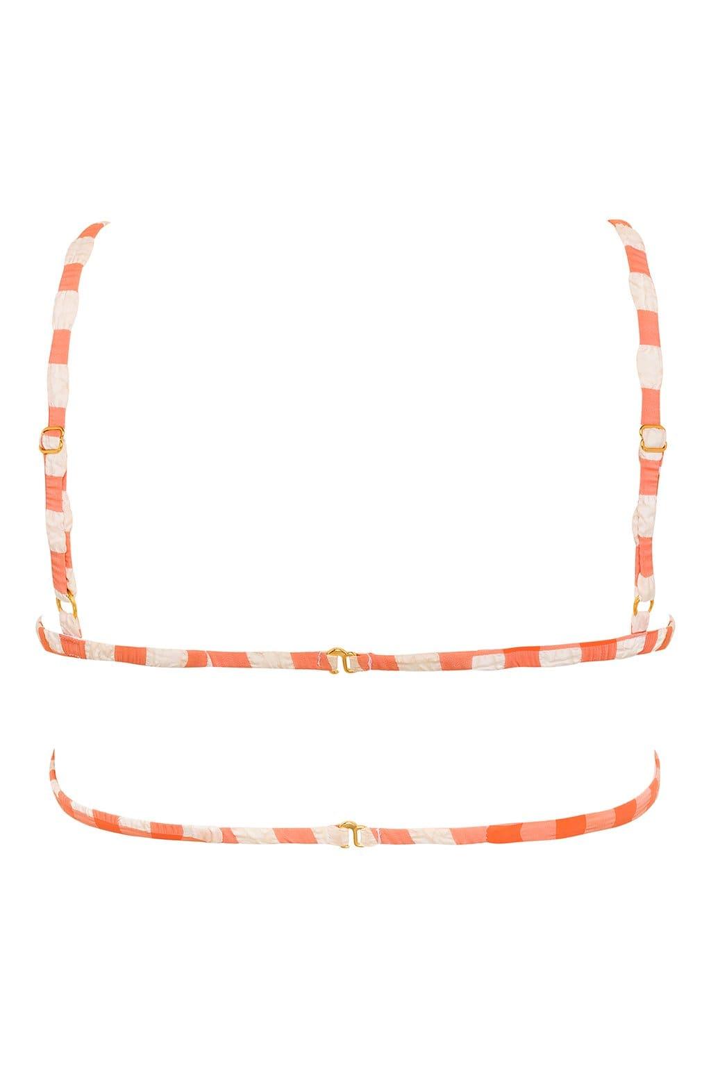 Shrimp Gingham Elany Tie-Up Bikini Top