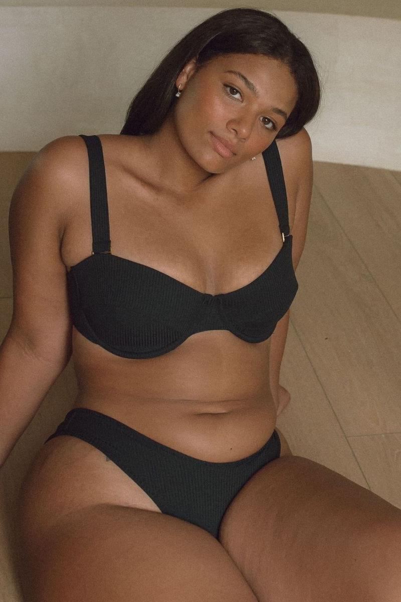 Black Rib Bustier Bikini Top