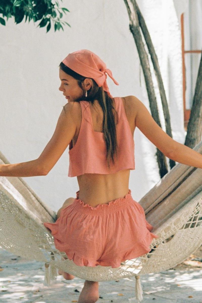 Coral Square Neck Crop Top