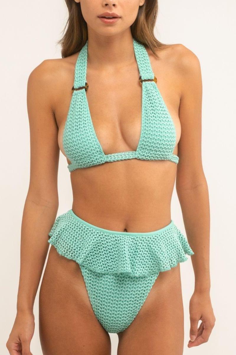 Turquoise Crochet Tamarindo Ruffle Bikini Bottom