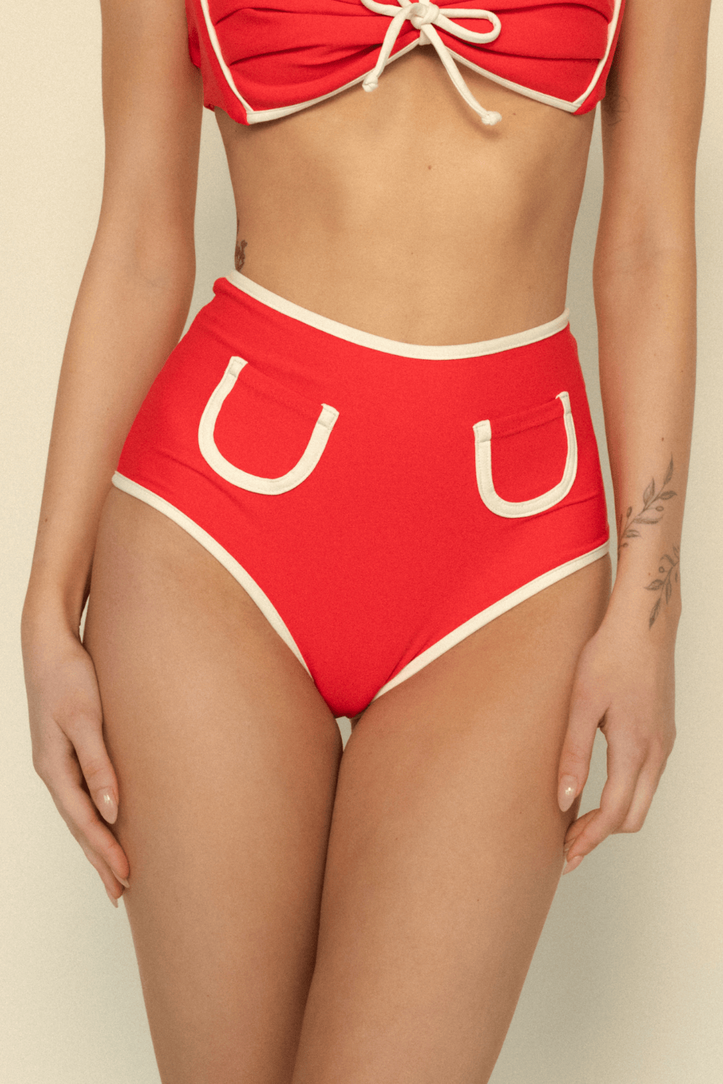Cherry Cream Binded Polly Bikini Bottom