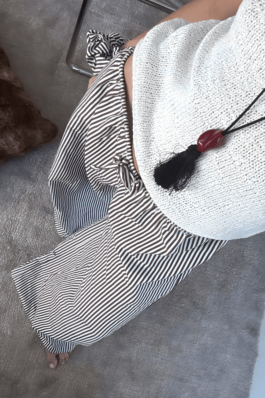 Espresso Pin Stripe Drawstring Wide-Leg Pant