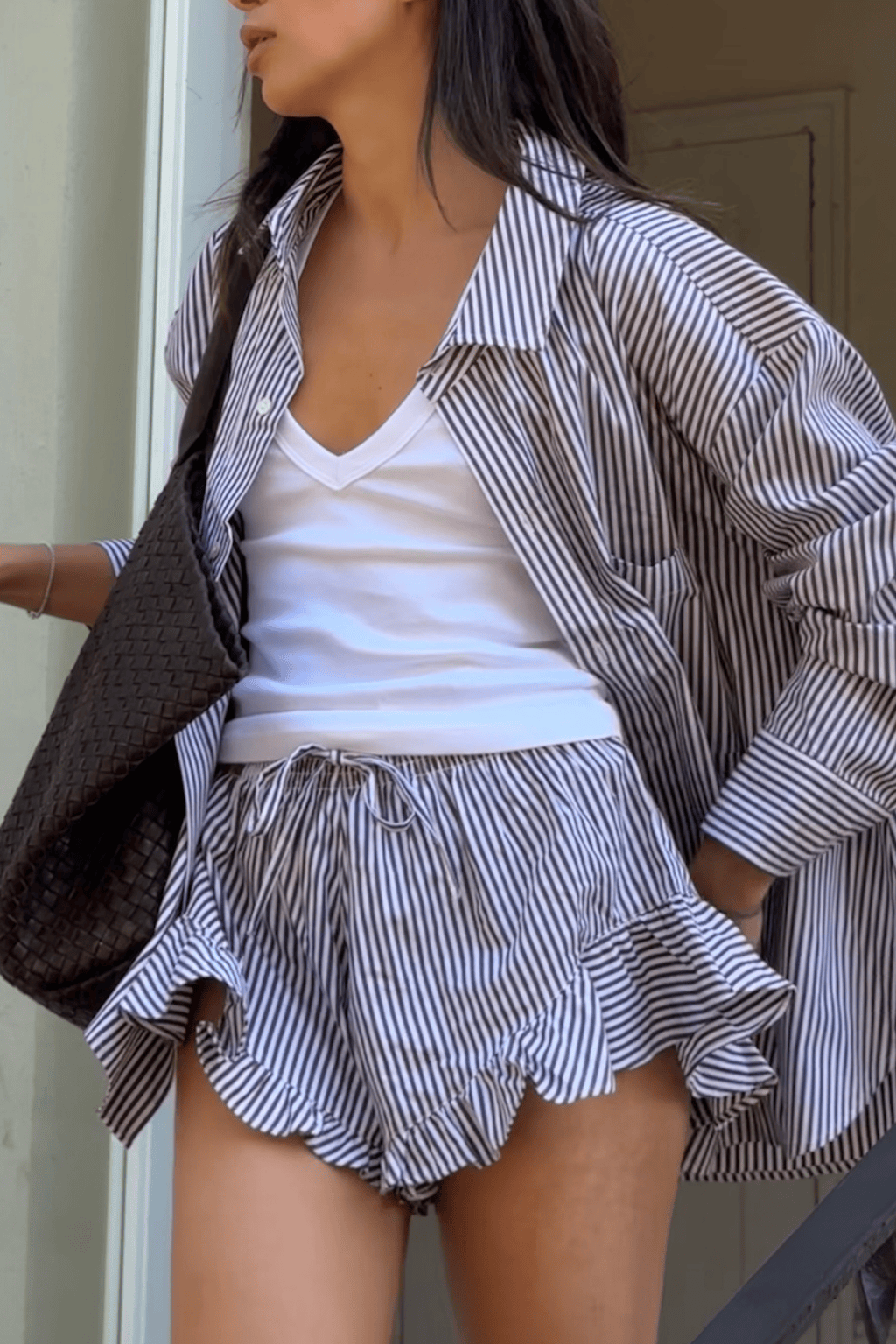 Espresso Pin Stripe Boyfriend Button-Down Shirt