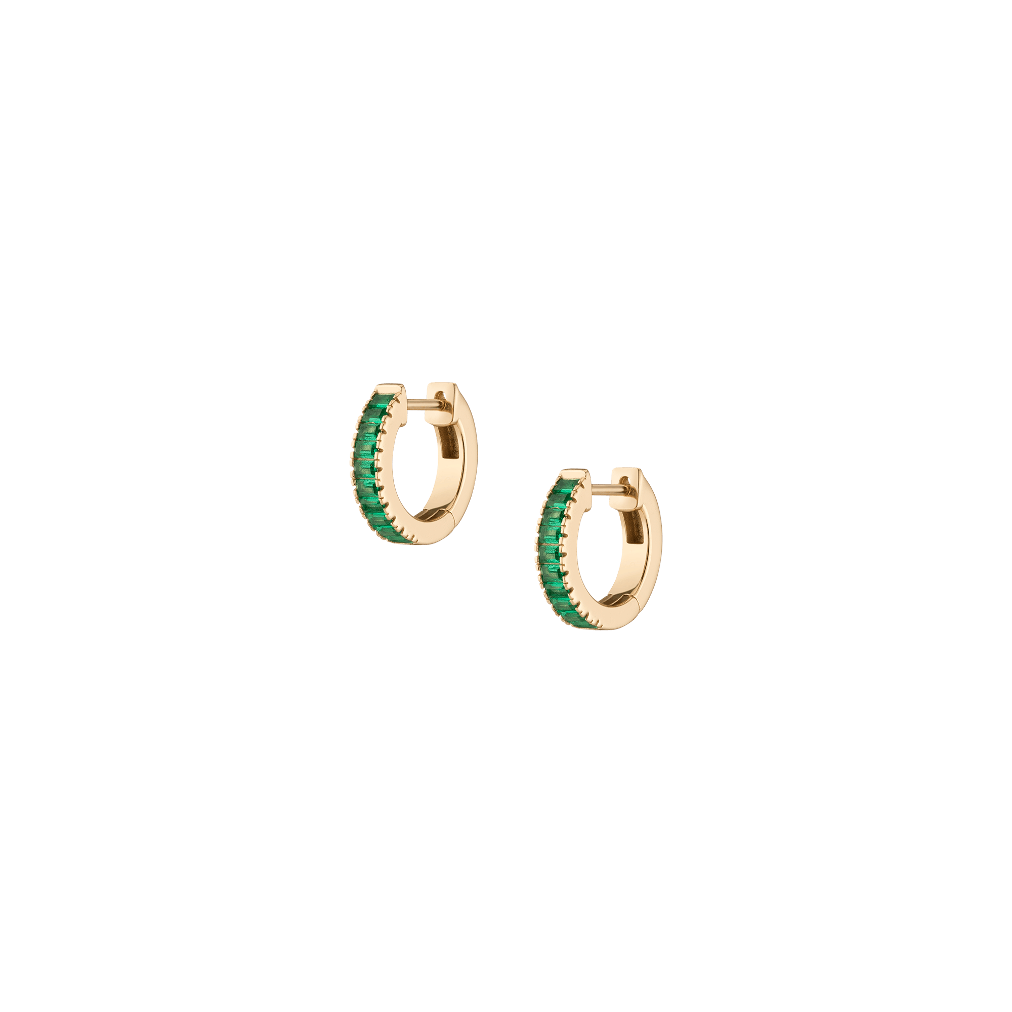 Lab Grown Green Emerald Baguette Huggie Earrings