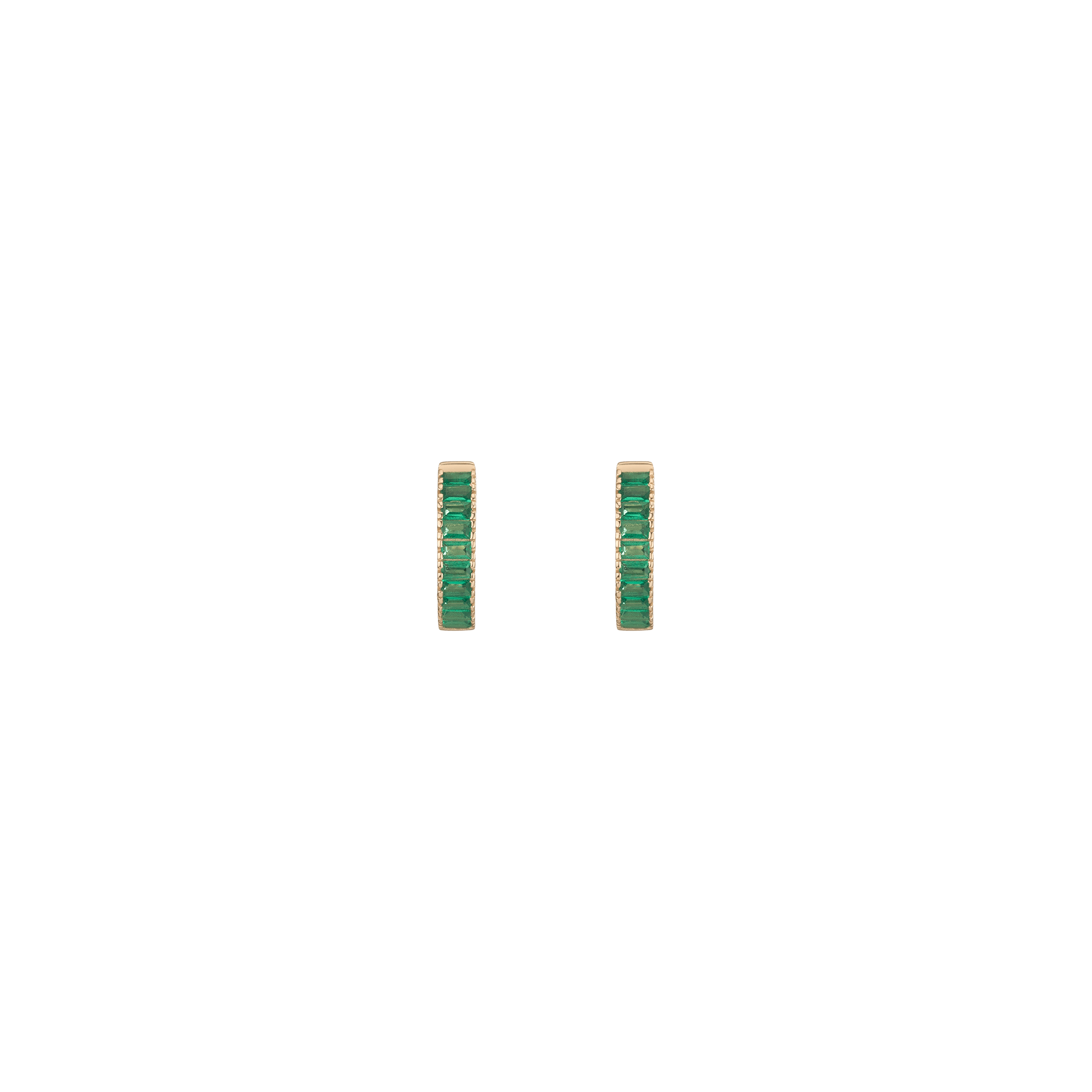 Lab Grown Green Emerald Baguette Huggie Earrings