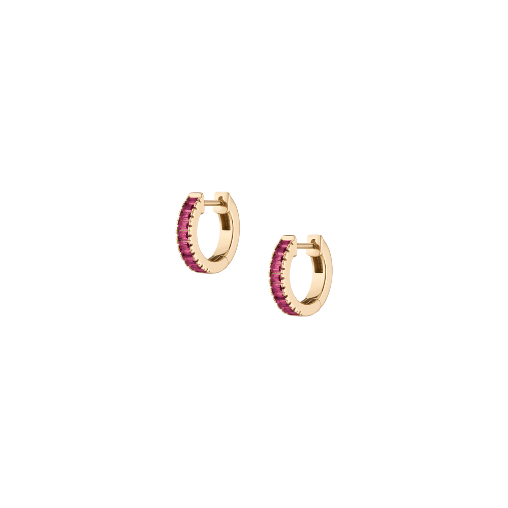 Lab Grown Red Ruby Baguette Huggie Earrings