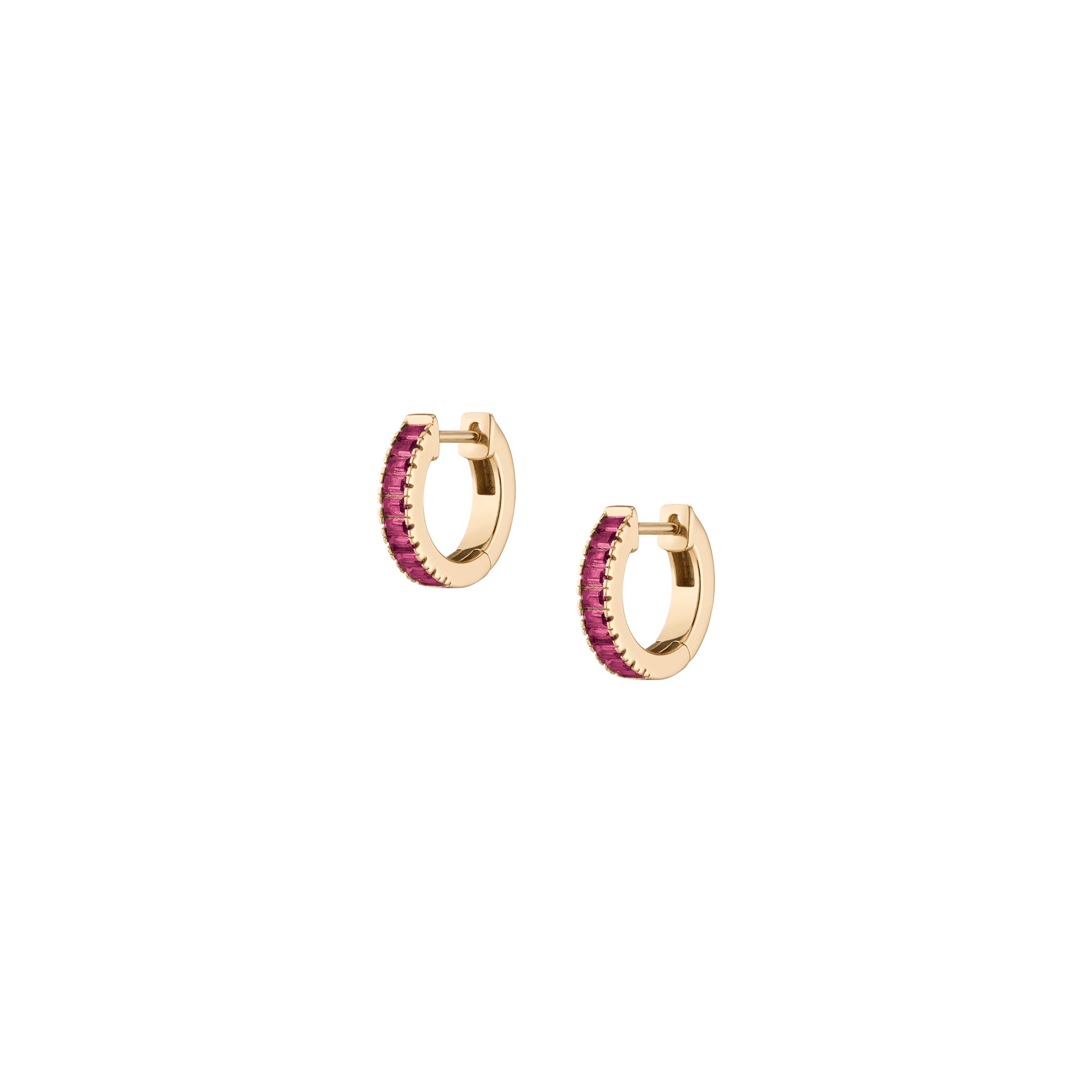 Lab Grown Red Ruby Baguette Huggie Earrings