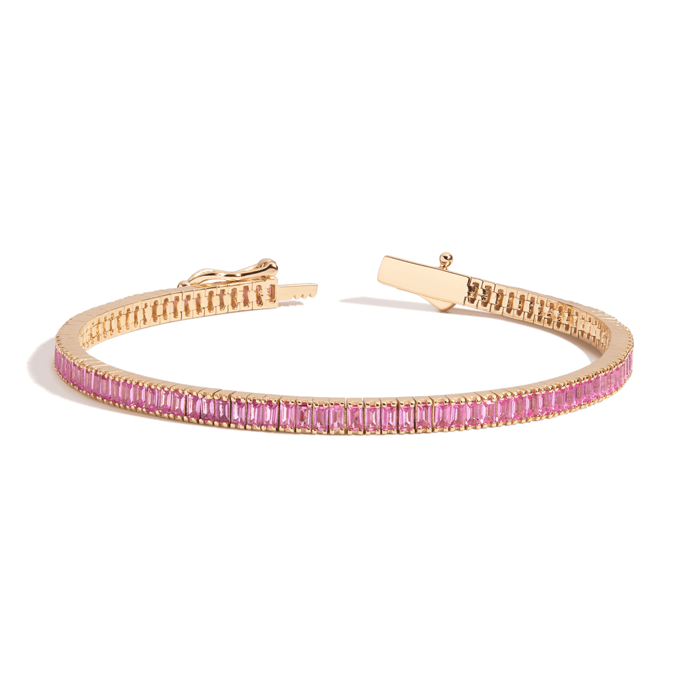 Lab Grown Pink Sapphire Baguette Tennis Bracelet