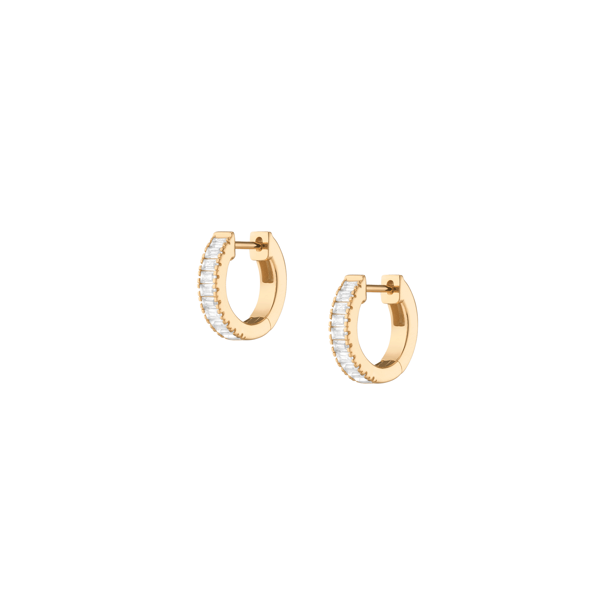Lab Grown White Sapphire Baguette Huggie Earrings
