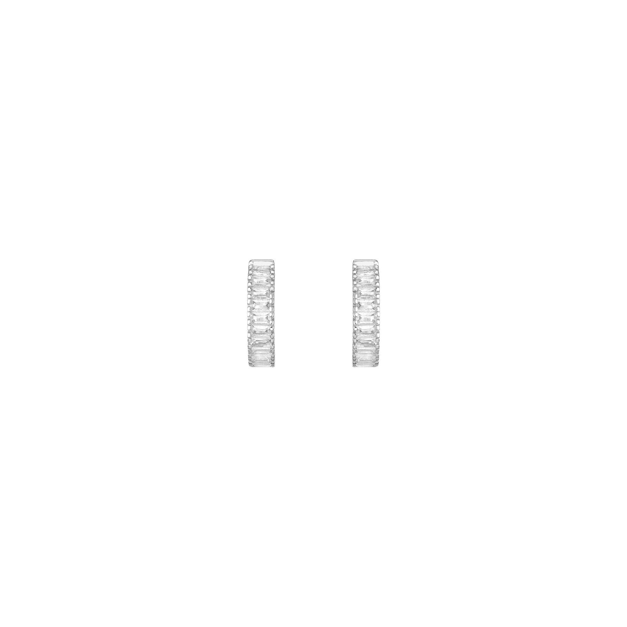 Lab Grown White Sapphire Baguette Huggie Earrings