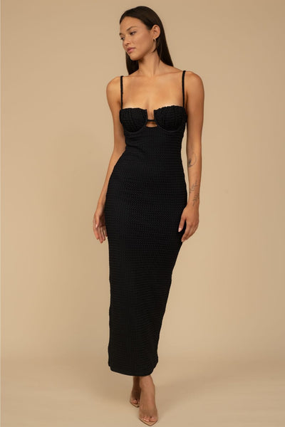 BlackCrochetPetalLongSlipDress