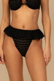 Black Daisy Lace Tamarindo Ruffle Bikini Bottom