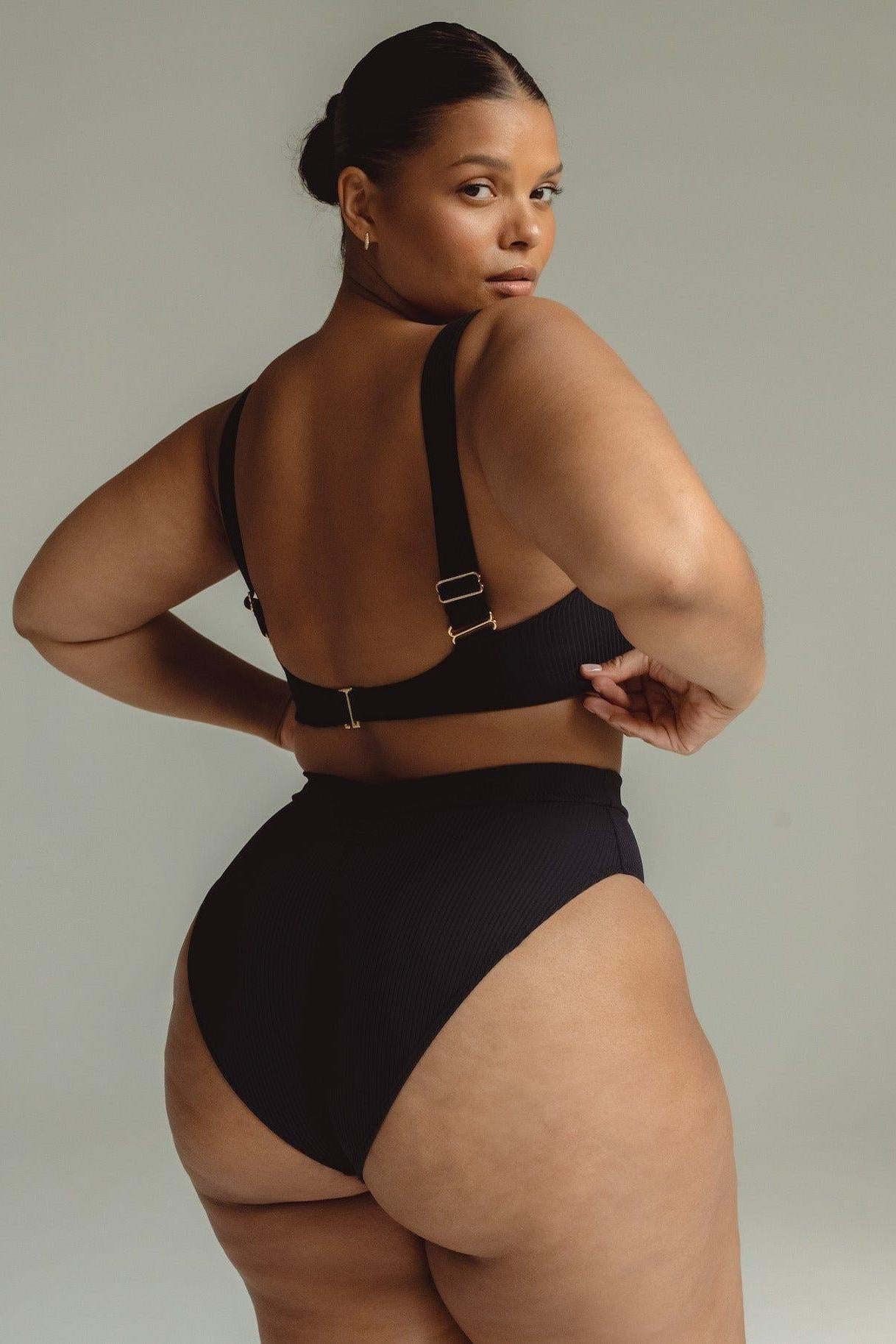 Black Rib Added Coverage Paulina Bikini Bottom