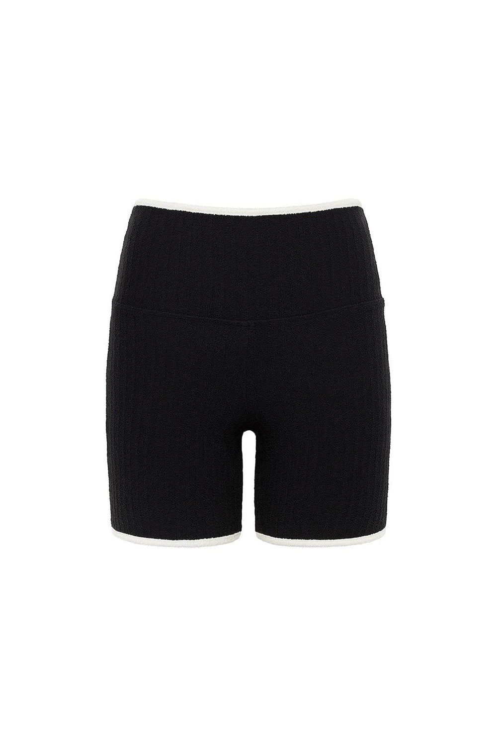 Black (Cream Binded) Terry Rib Midi Bike Short