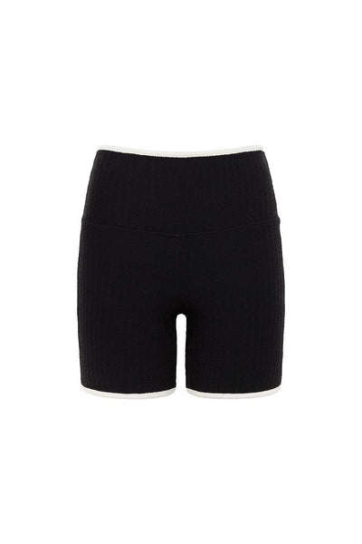 Black (Cream Binded) Terry Rib Midi Bike Short