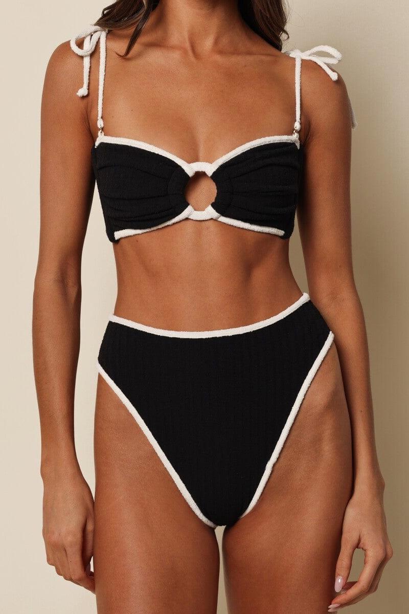 Black (Cream Binded) Terry Rib Paula Bikini Bottom