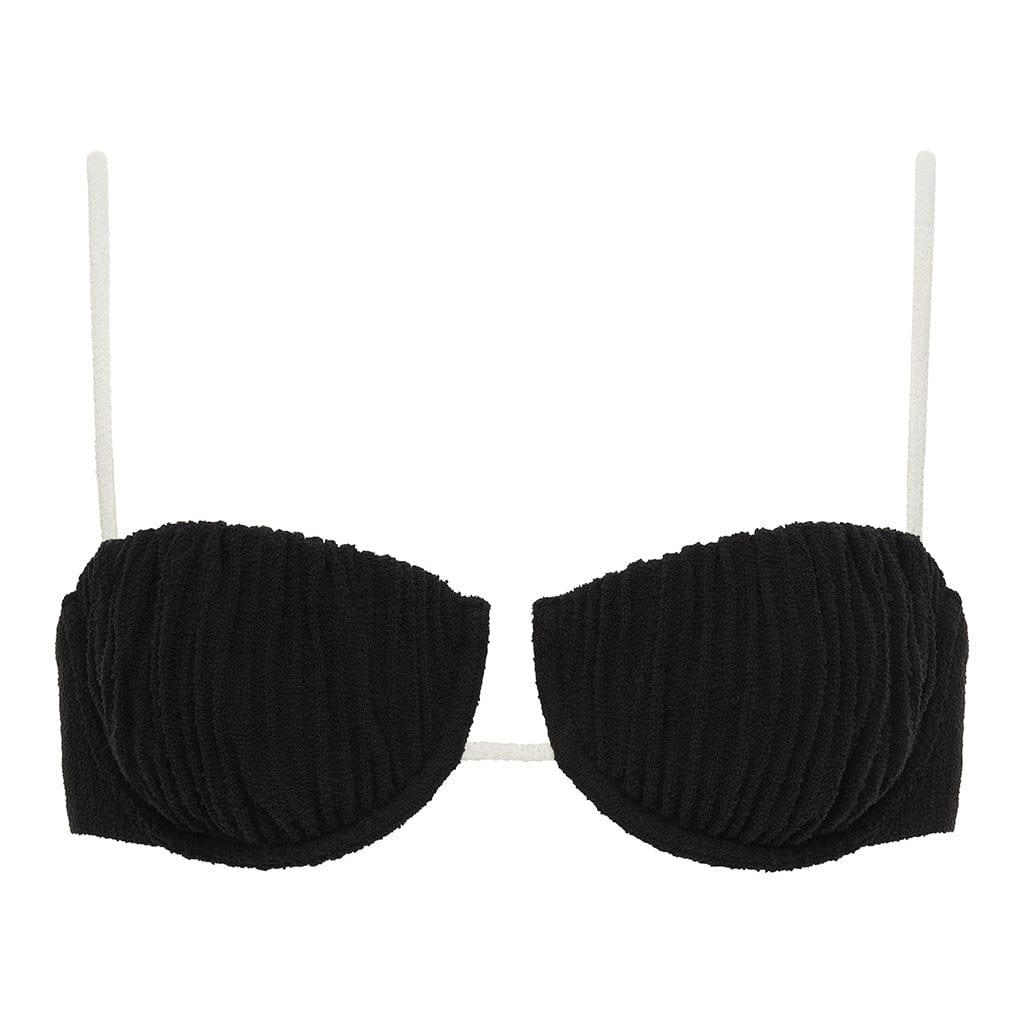Black (Cream Binded) Terry Rib Petal Bikini Top