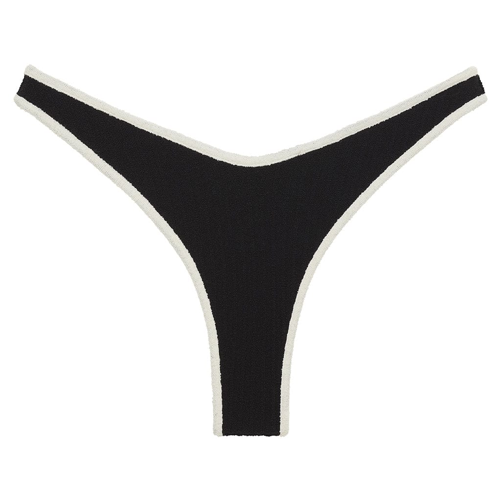 Black (Cream Binded) Terry Rib Thong Bikini Bottom