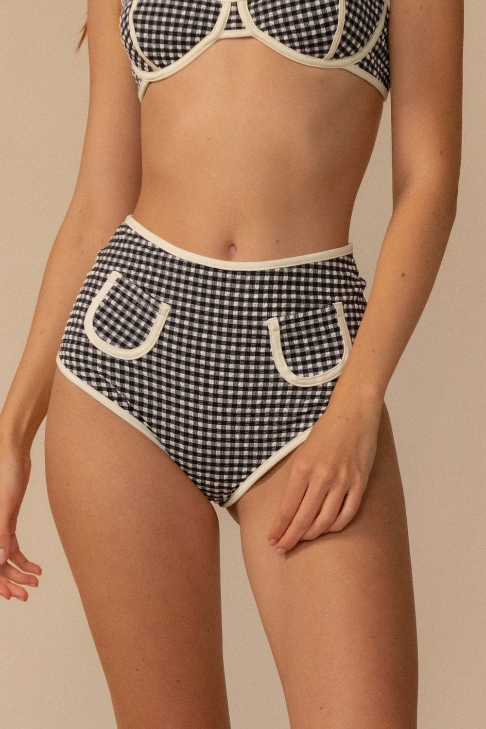 Black & White Micro Gingham Polly Bikini Bottom