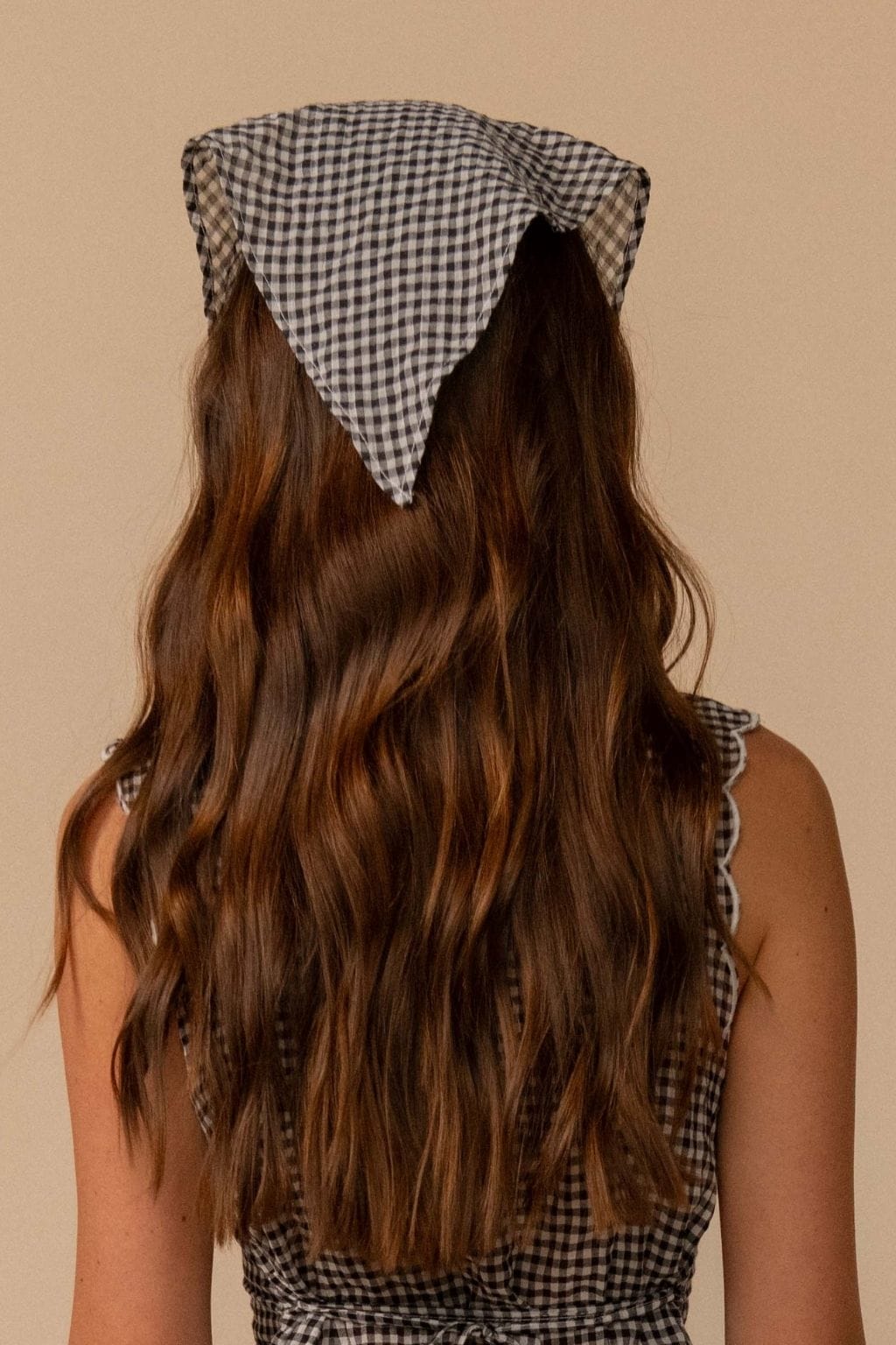 Black & White Gingham Tie-Up Scarf