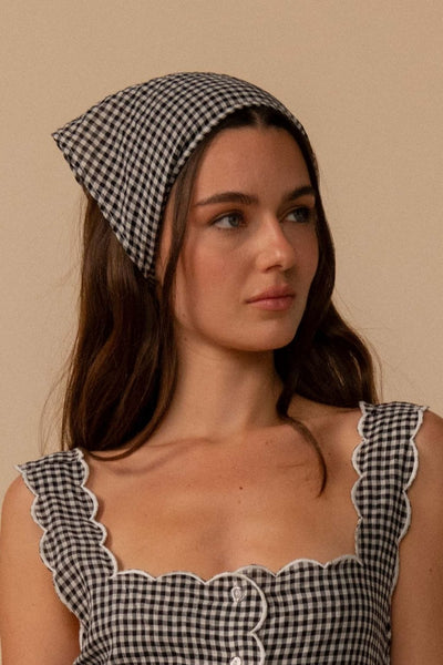 Black & White Micro Gingham Tie-Up Scarf