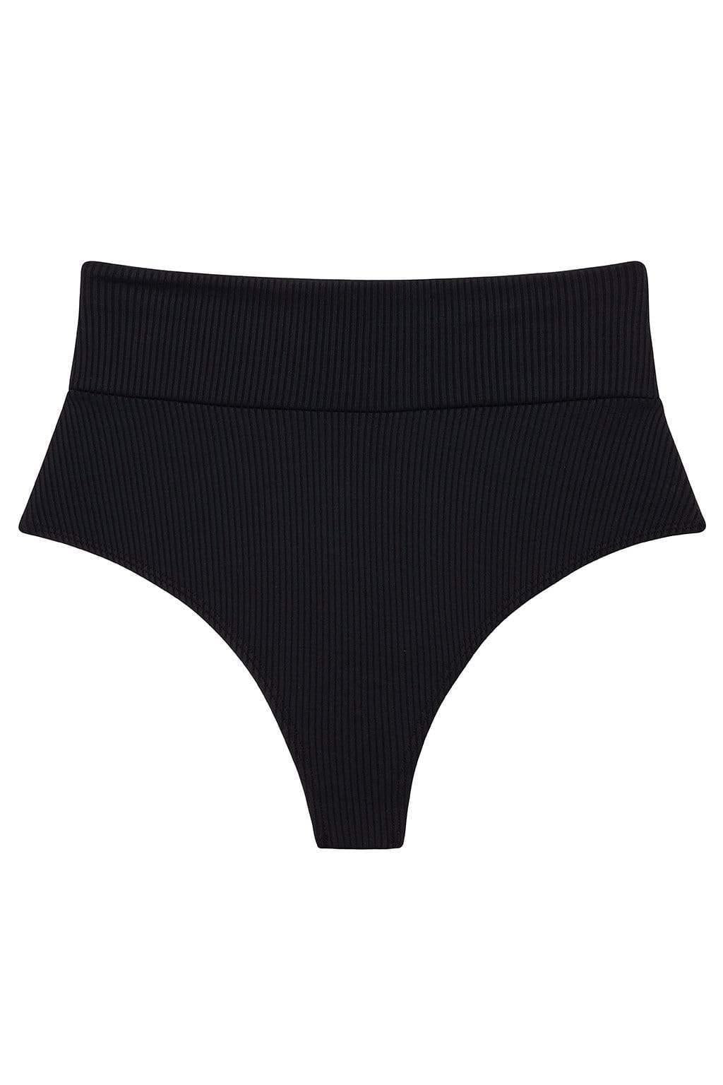 Black Rib Full Coverage High Rise Bikini Bottom