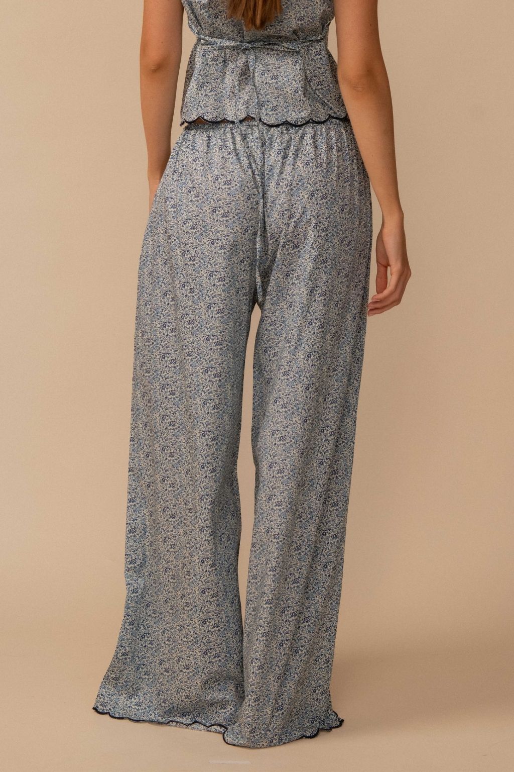 Blue Petite Fleur Drawstring Wide-Leg Pant
