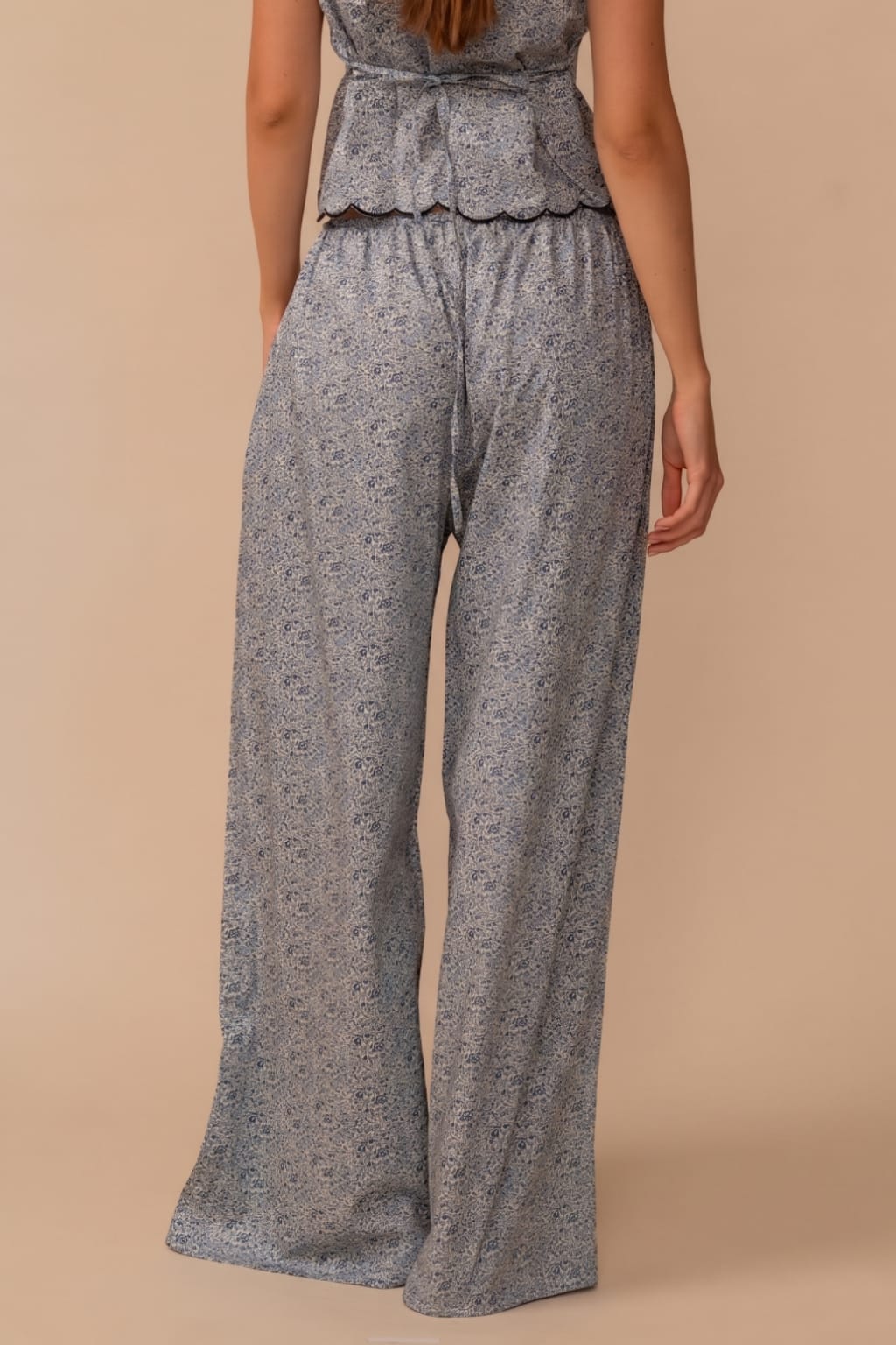 Blue Petite Fleur Drawstring Wide-Leg Pant