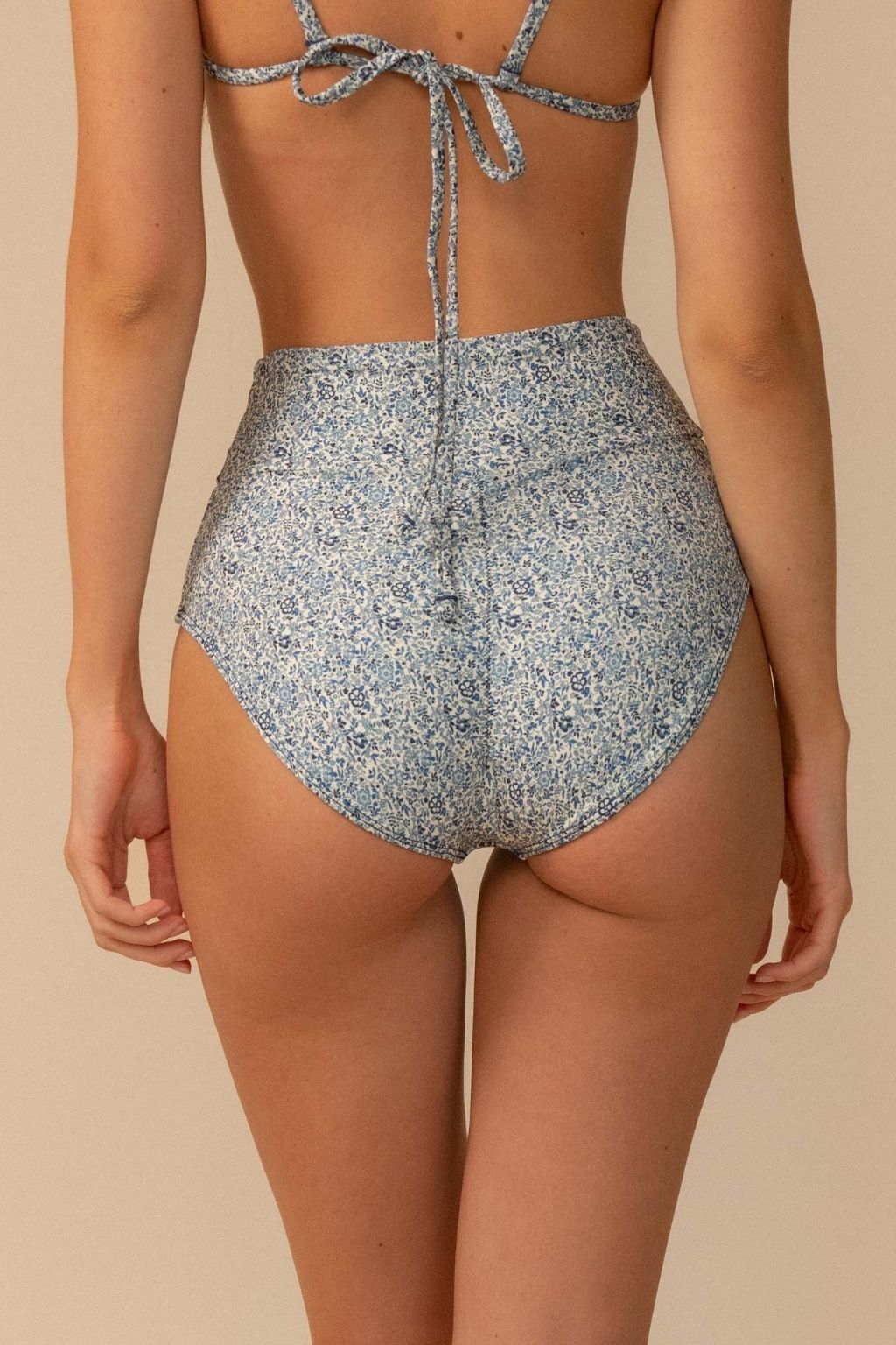 Blue Petite Fleur Full Coverage High Rise Bikini Bottom