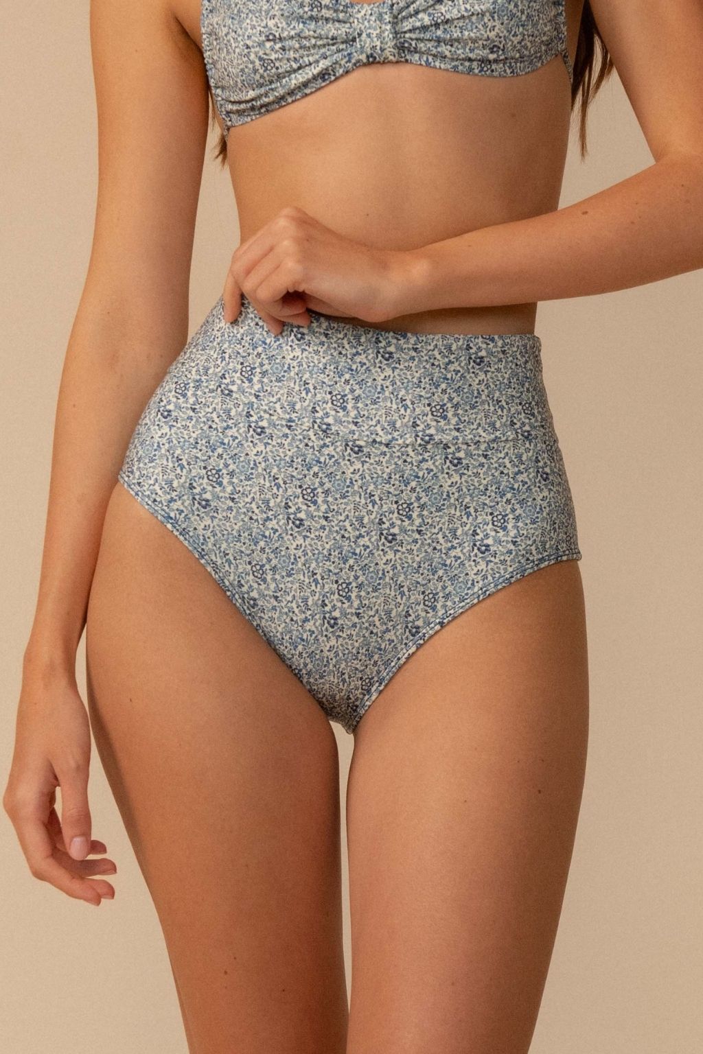 Blue Petite Fleur Full Coverage High Rise Bikini Bottom