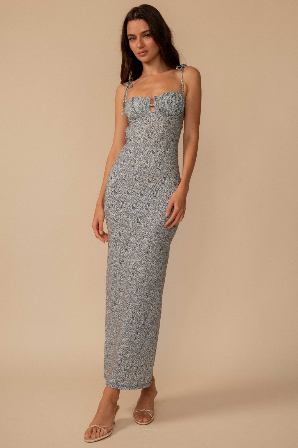 Montce Blue Petite Fleur Petal Long Slip Dress
