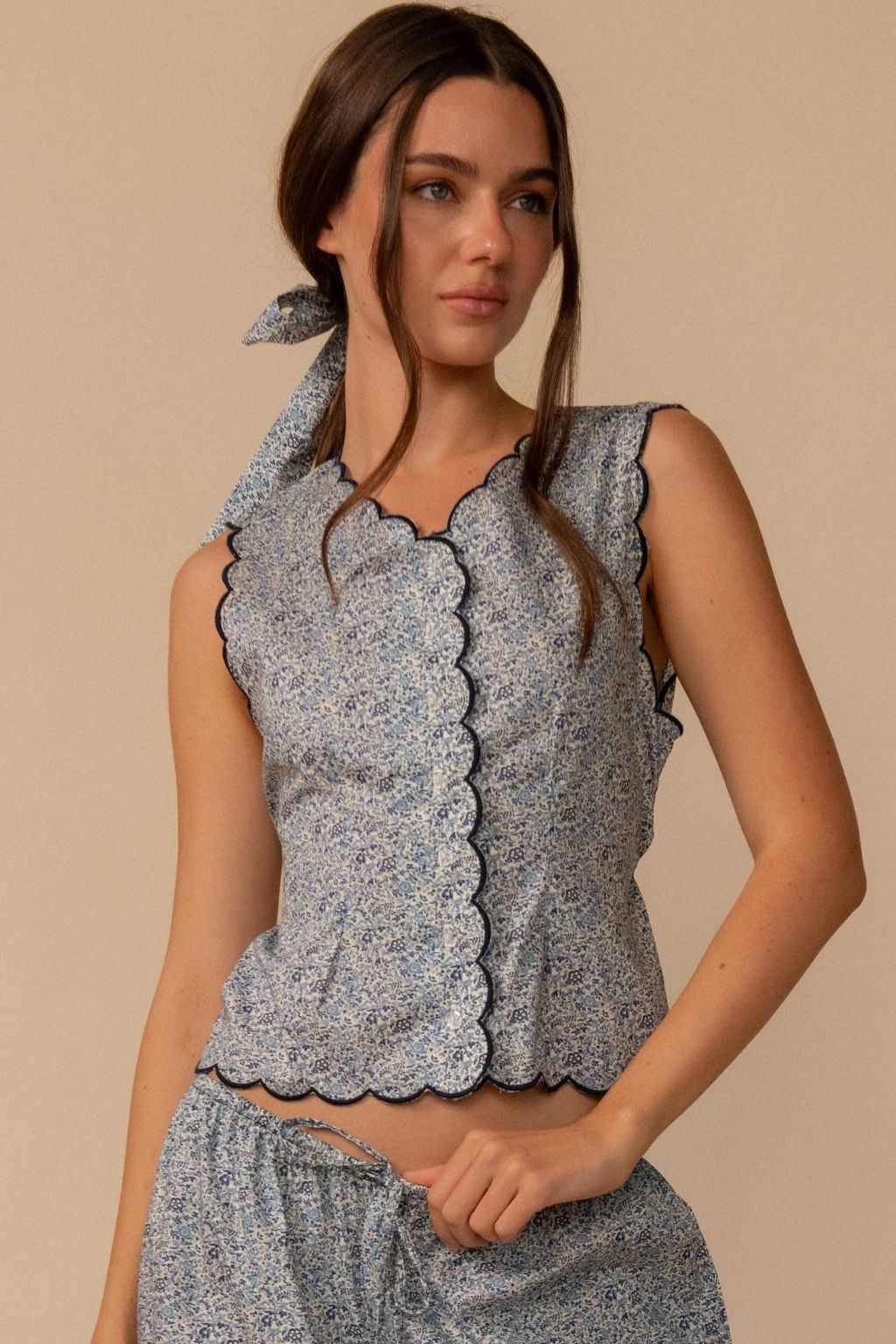 Blue Petite Fleur Scalloped Vest