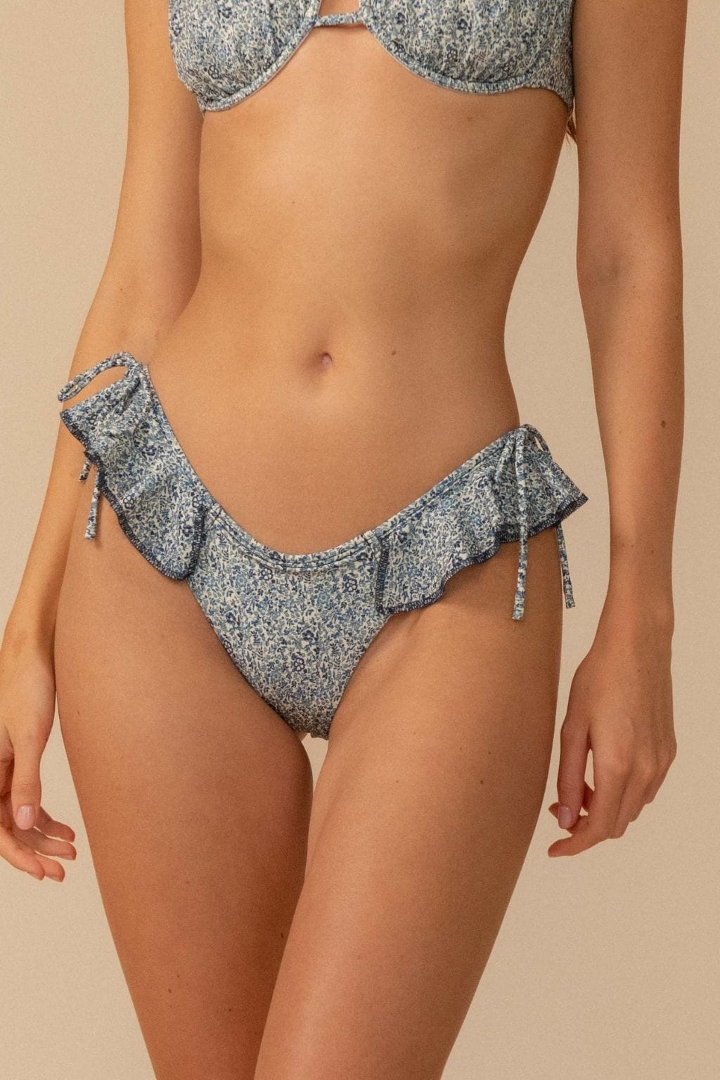 Blue Petite Fleur Uno Ruffle Bows Bikini Bottom