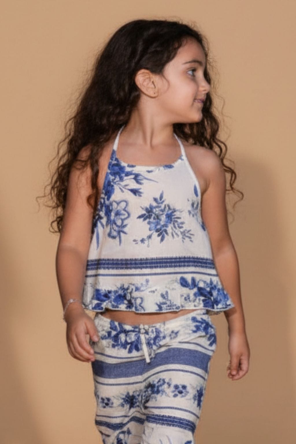 Blue Toile Stripe Mini Brooklyn Top