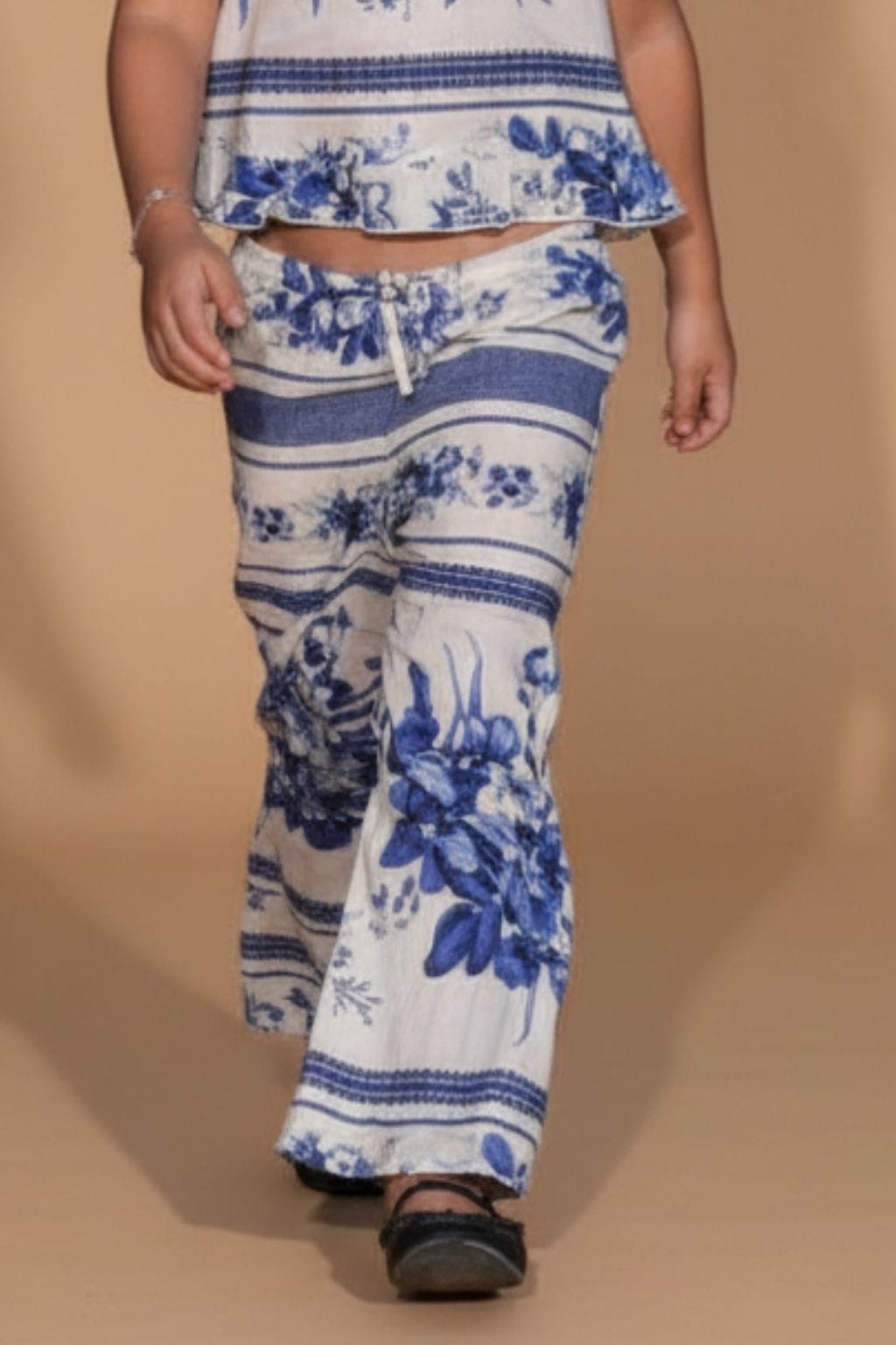 Blue Toile Stripe Mini Drawstring Pant
