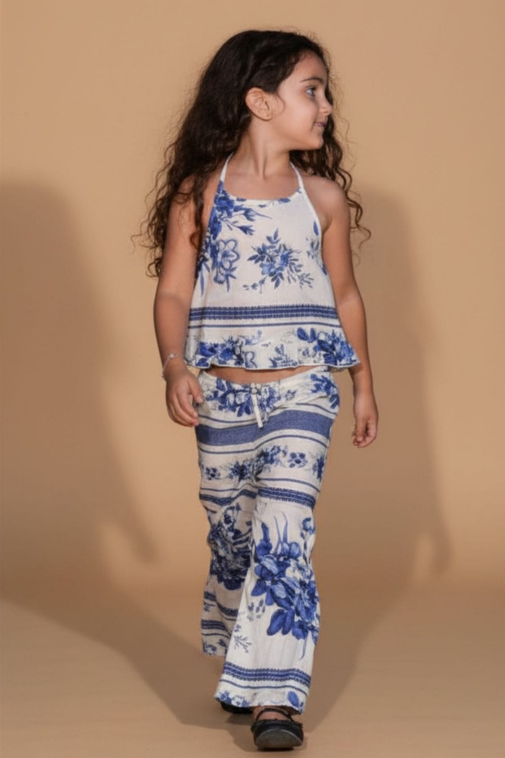 Blue Toile Stripe Mini Drawstring Pant