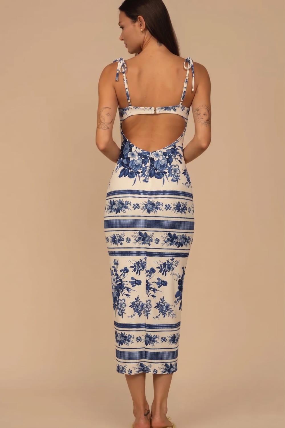 Blue Toile Stripe Petal Long Slip Dress