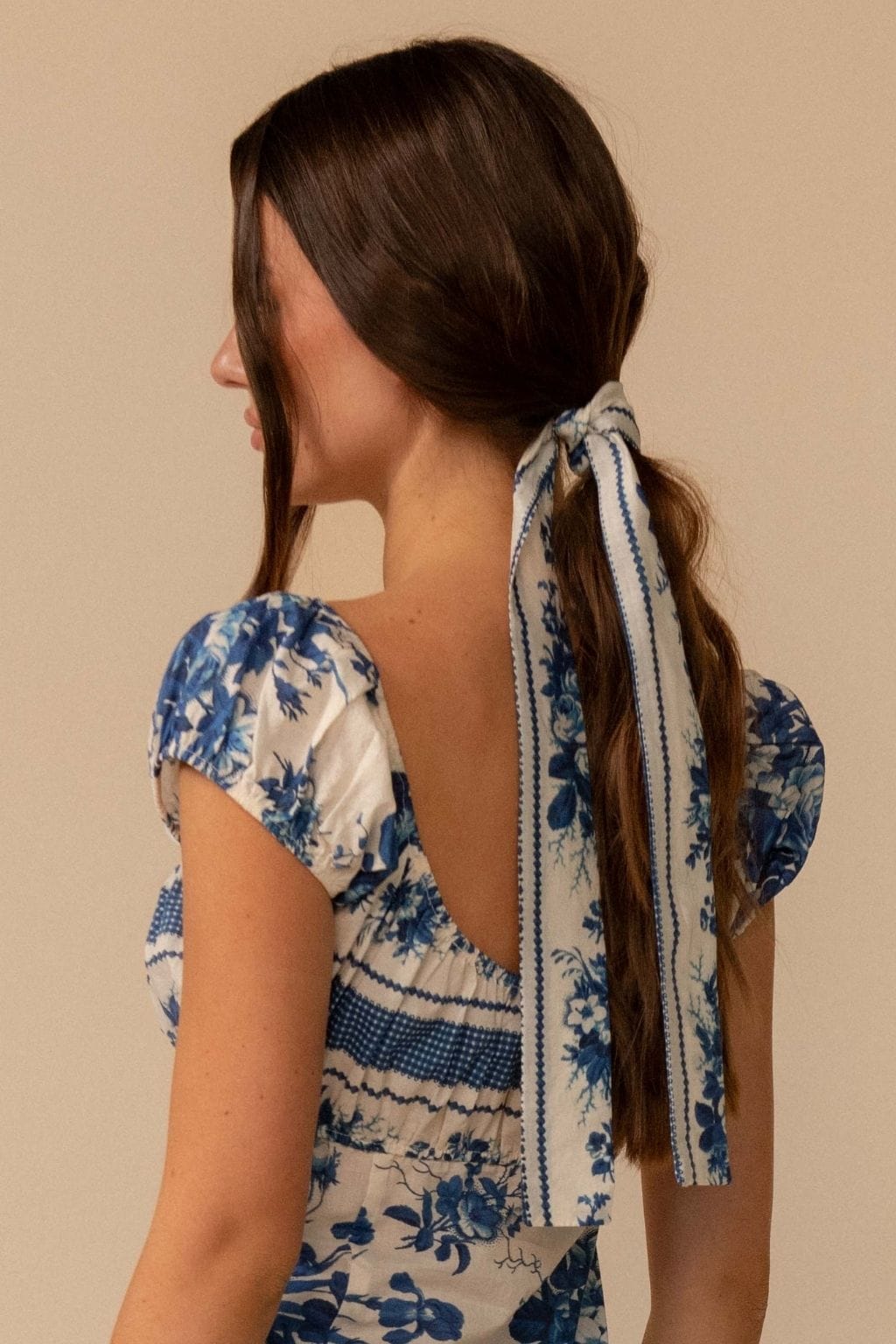 Blue Toile Stripe Hair Ribbon