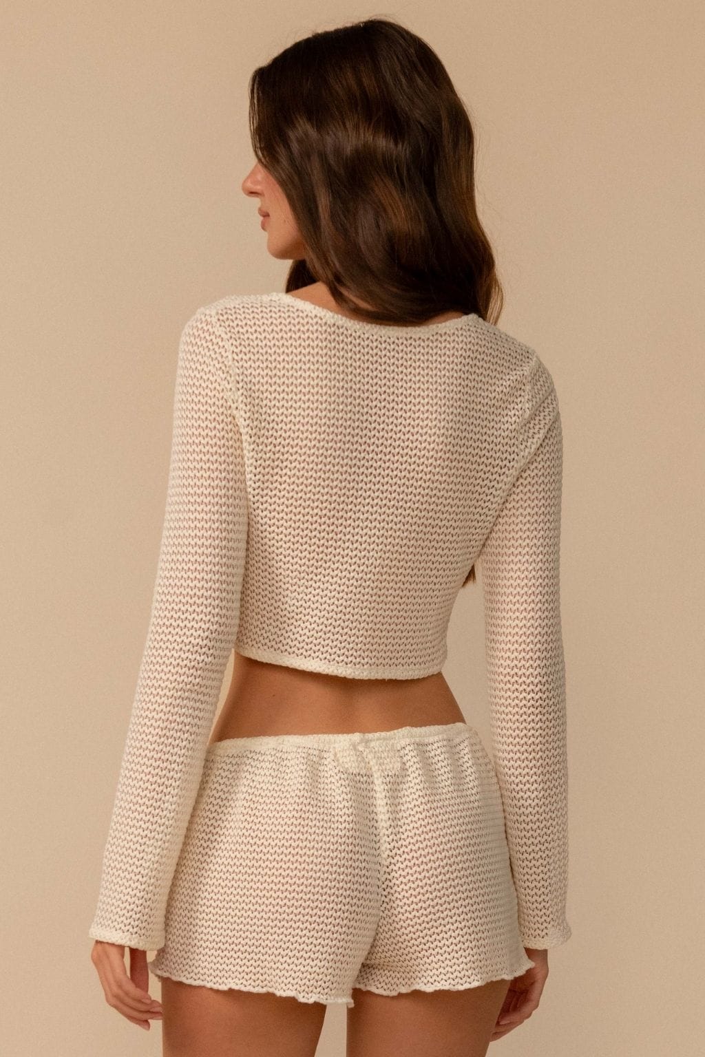 Bone Crochet Button-Down Cardi