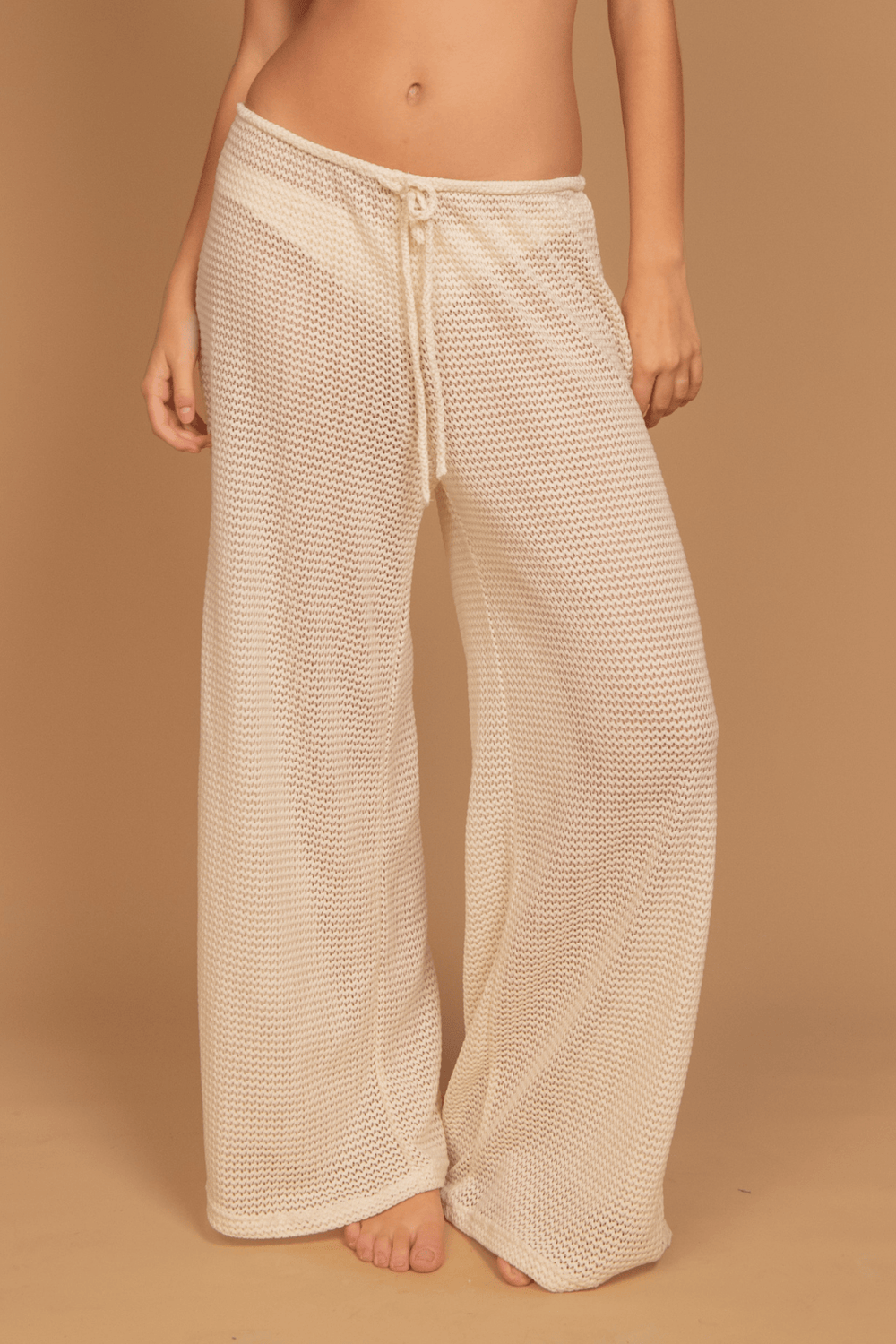 Bone Crochet Drawstring Wide-Leg Pant