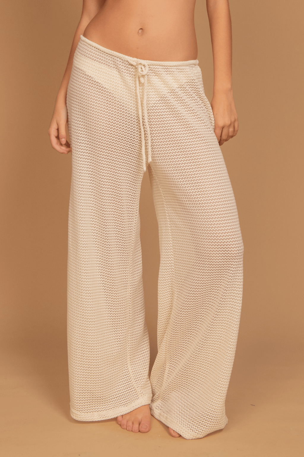 Bone Crochet Drawstring Wide-Leg Pant